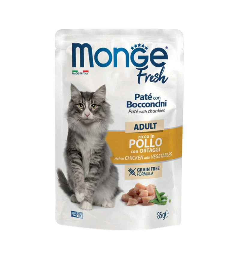 MONGE GATTO FRESH ADULT PATE' CON BOCCONCINI AL POLLO E ORTAGGI IN BUSTINA DA 85 GR