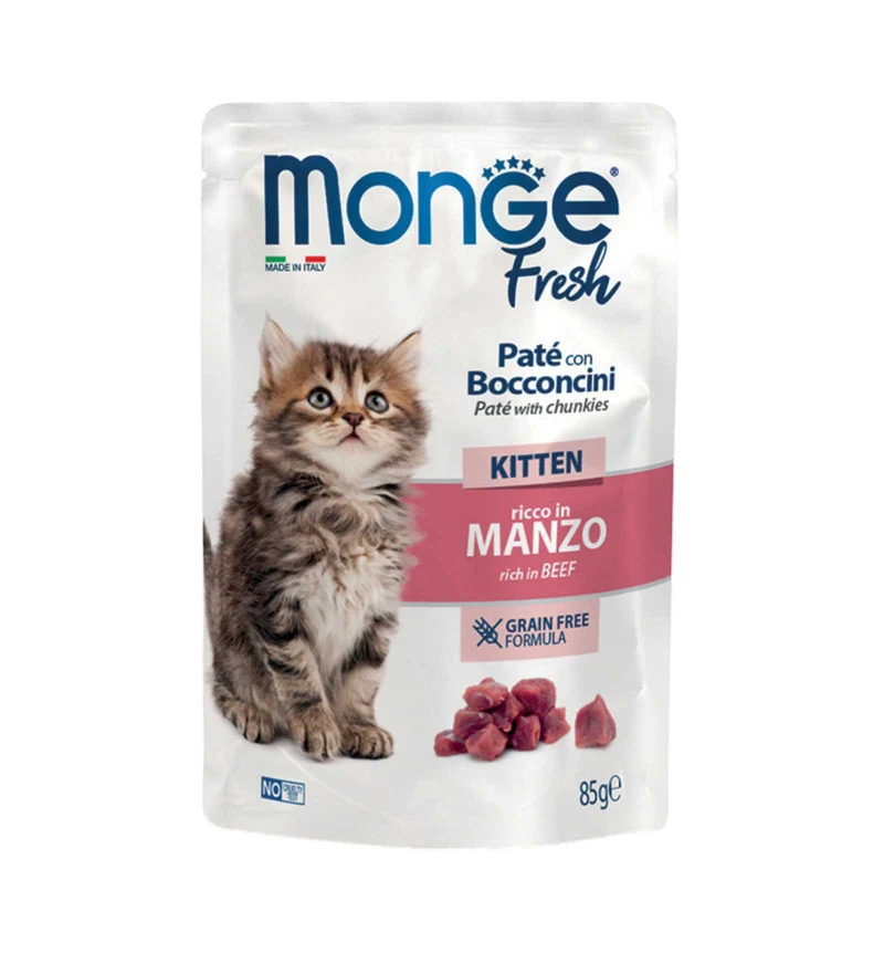 MONGE GATTO FRESH KITTEN PATE' CON BOCCONCINI AL MANZO IN BUSTINA DA 85 GR