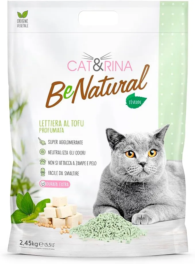 Cat e Rina Lettiera al Tè Verde Ecologica Vegetale Tofu Agglomerante per Gatti Cat&Rina 5,5 L