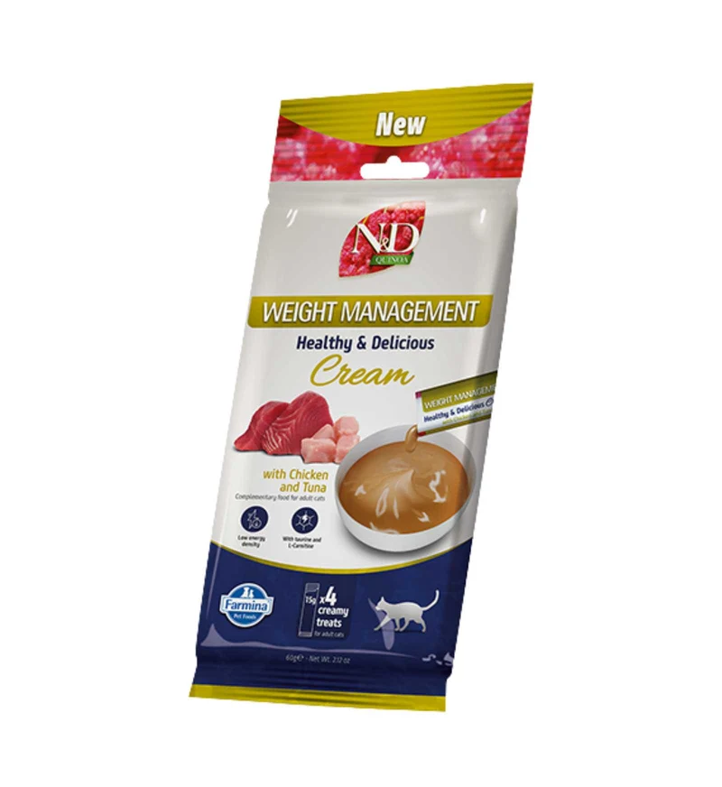 FARMINA N&D SNACK GATTO CREAM QUINOA WEIGHT MANAGEMENT POLLO E TONNO DA 60 GR