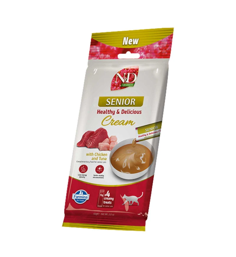 FARMINA N&D SNACK GATTO CREAM QUINOA SENIOR POLLO E TONNO DA 60 GR