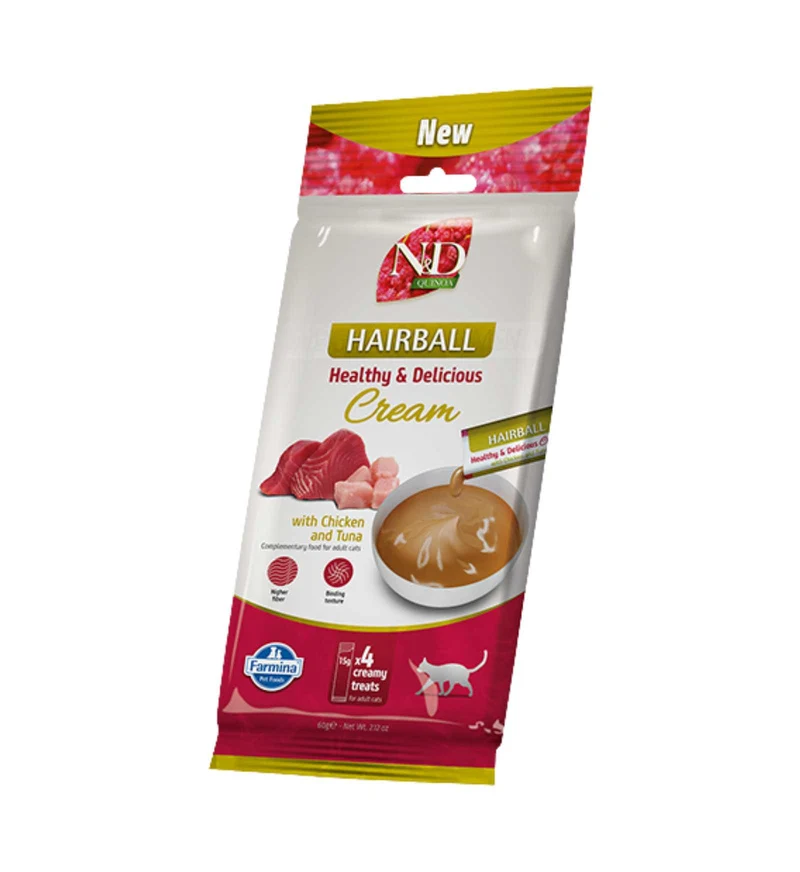 FARMINA N&D SNACK GATTO CREAM QUINOA HAIRBALL POLLO E TONNO DA 60 GR