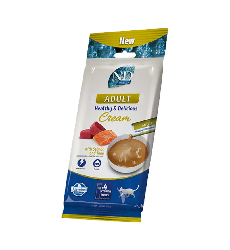 FARMINA N&D SNACK GATTO CREAM OCEAN ADULT SALMONE E TONNO DA 60 GR