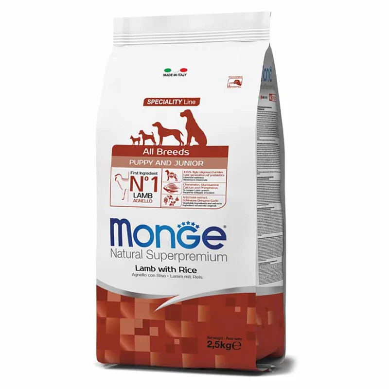 Alimento cane Monge superpremium all breeds puppy e junior agnello e riso 2,5kg