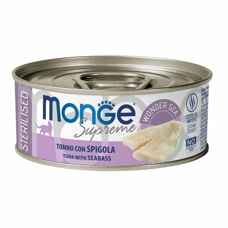 Alimento gatto Monge Supreme sterilised Tonno con spigola 80g