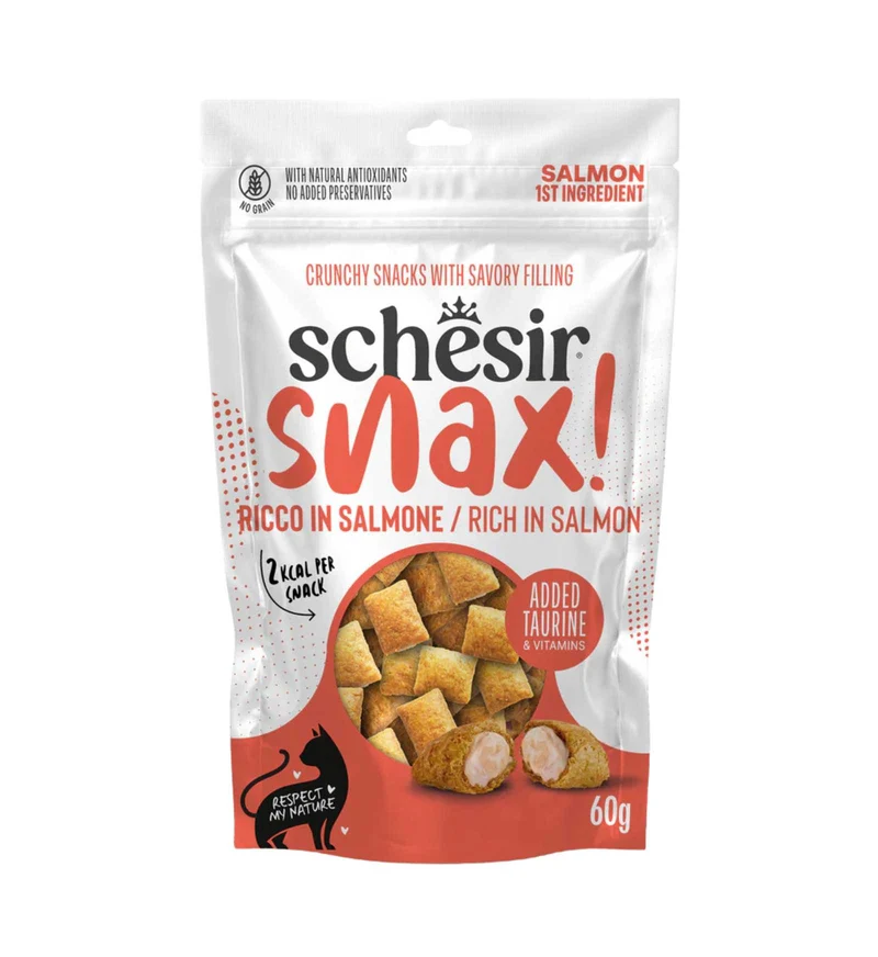 SCHESIR GATTO SNACK SNAX RICCO IN SALMONE DA 60 GR IN BUSTA