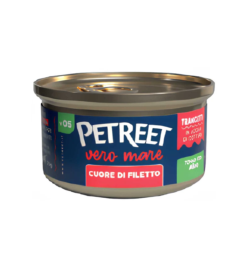 PETREET GATTO VERO MARE V05 CUORE DI FILETTO DI TONNO E ALOE DA 70 GR IN LATTINA