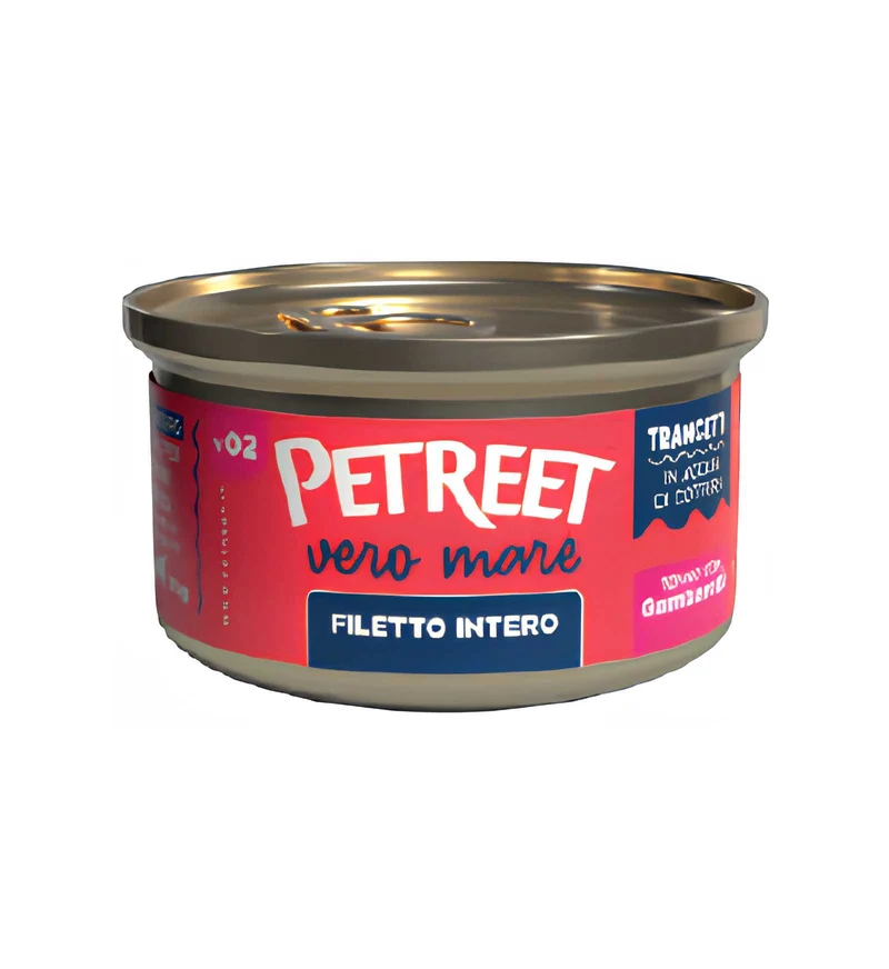 PETREET GATTO VERO MARE V02 FILETTO DI TONNO INTERO E GAMBERETTI DA 70 GR IN LATTINA