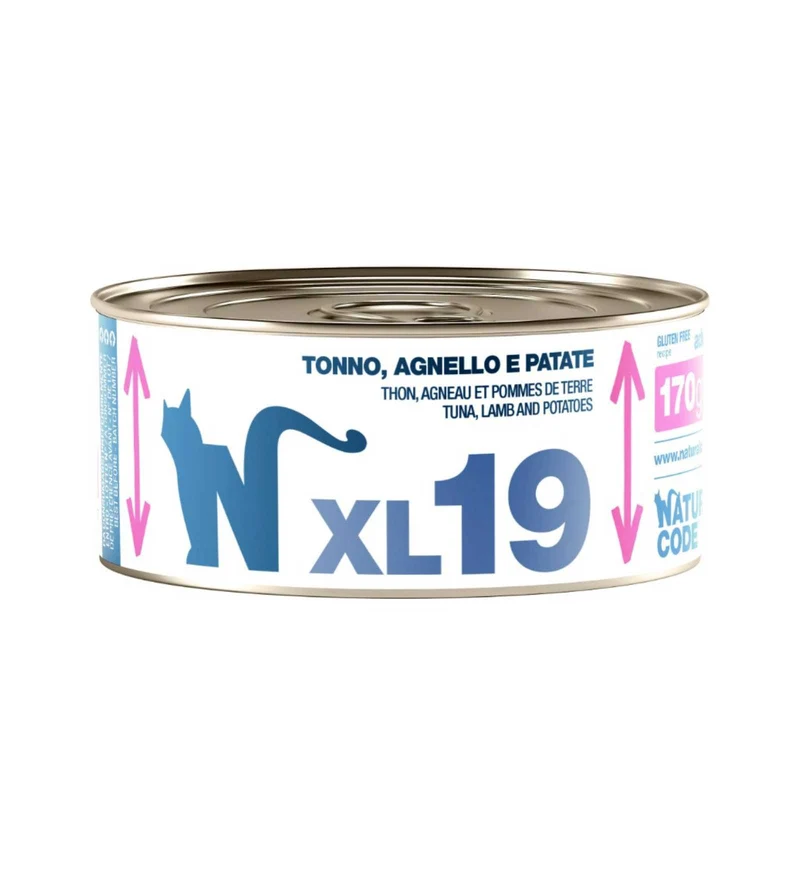 NATURAL CODE GATTO XL19 TONNO AGNELLO E PATATE IN ACQUA DI COTTURA DA 170 GR IN LATTINA