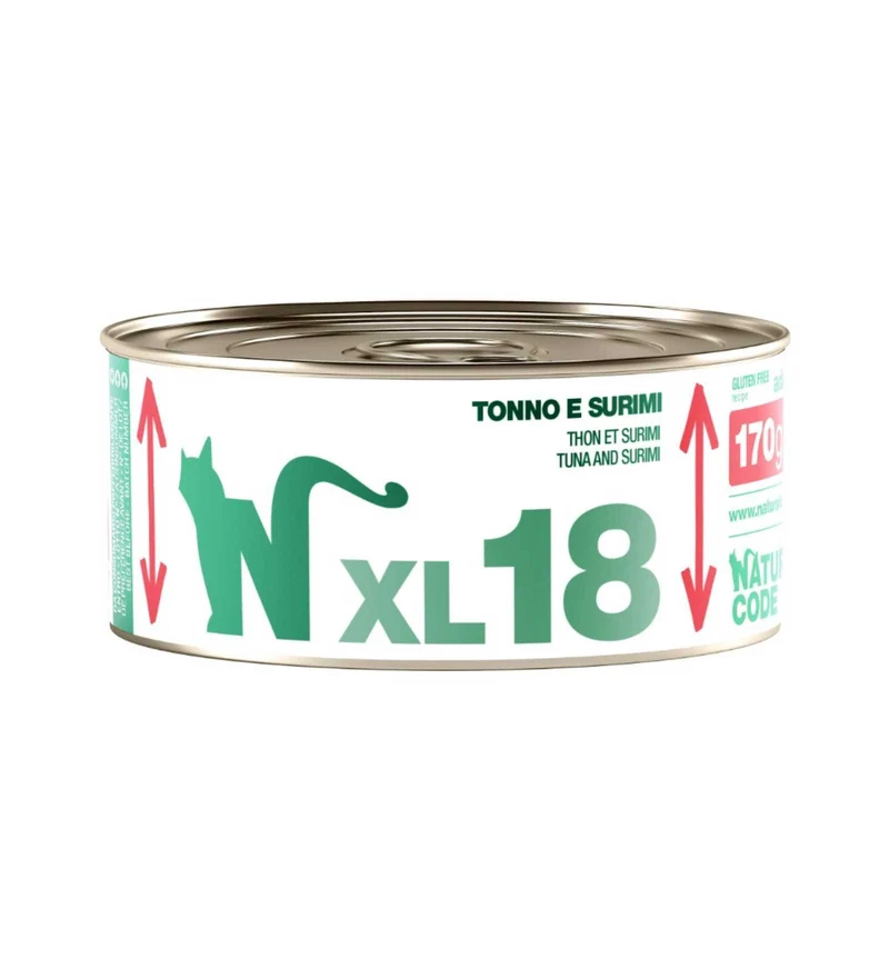 NATURAL CODE GATTO XL18 TONNO E SURIMI IN ACQUA DI COTTURA DA 170 GR IN LATTINA