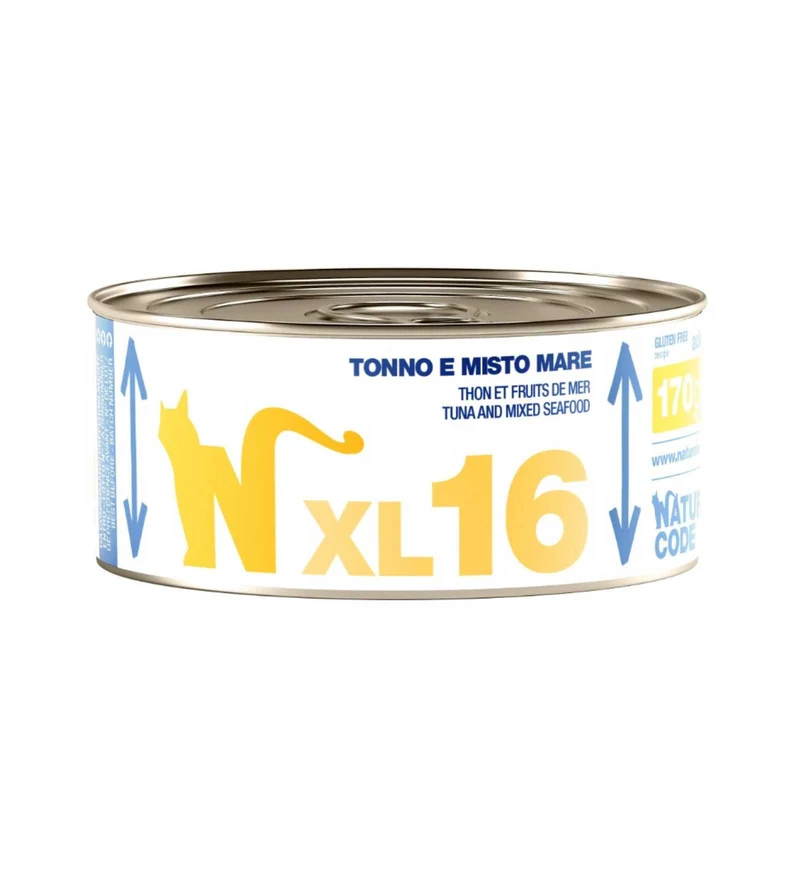NATURAL CODE GATTO XL16 TONNO E MISTO MARE IN ACQUA DI COTTURA DA 170 GR IN LATTINA