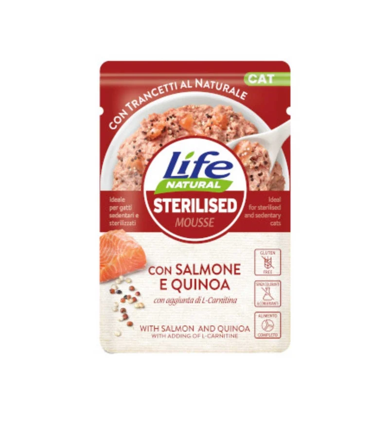 LIFEPETCARE GATTO LIFE NATURAL STERILISED SALMONE E QUINOA DA 70 GR IN BUSTA