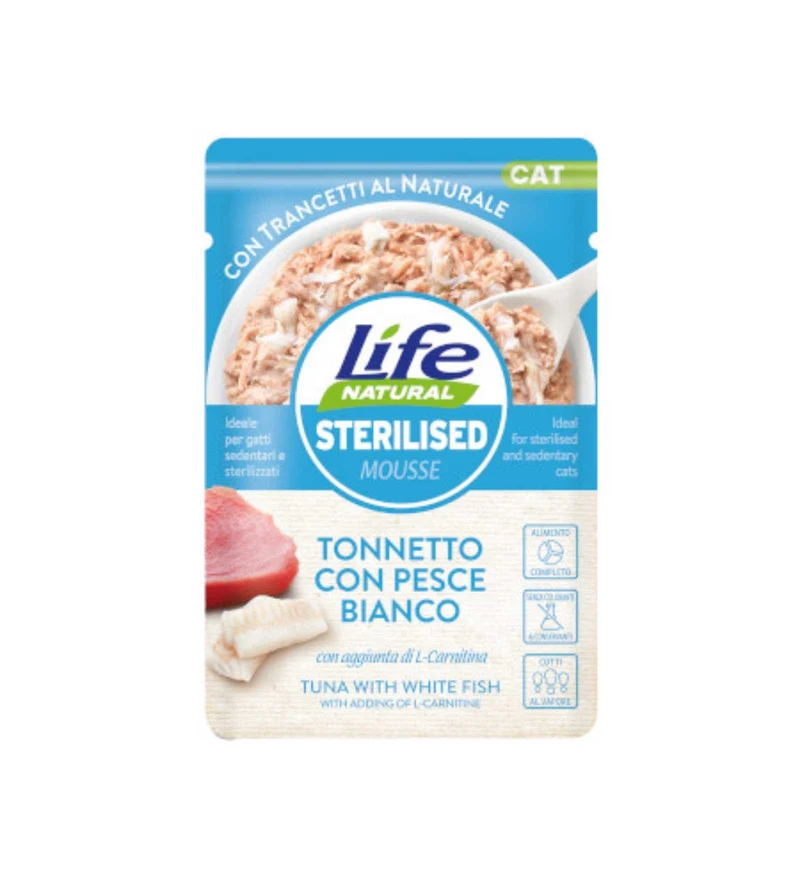 LIFEPETCARE GATTO LIFE NATURAL STERILISED TONNETTO E PESCE BIANCO DA 70 GR IN BUSTA