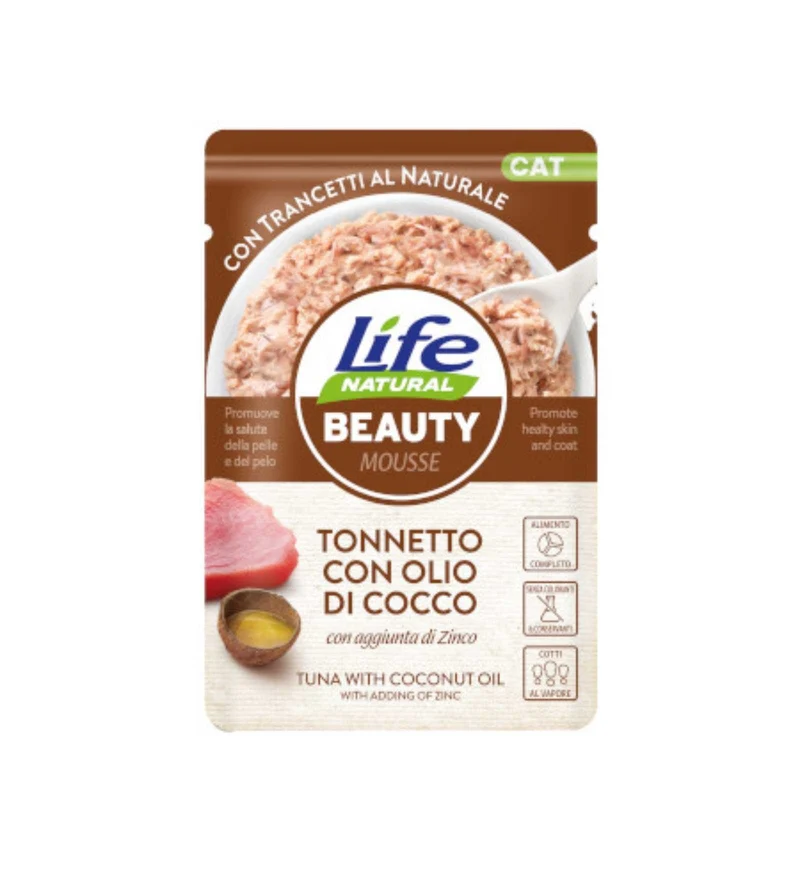 LIFEPETCARE GATTO LIFE NATURAL BEAUTY TONNETTO E OLIO DI COCCO DA 70 GR IN BUSTA
