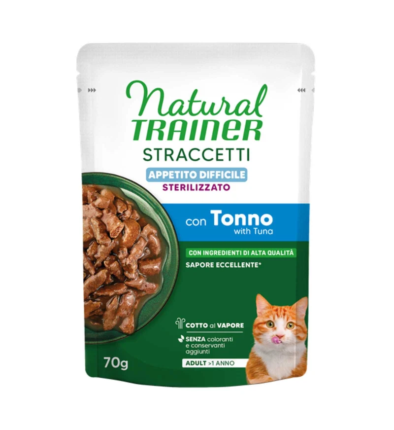 TRAINER GATTO NATURAL STERILIZZATO STRACCETTI APPETITO DIFFICILE TONNO DA 70 GR