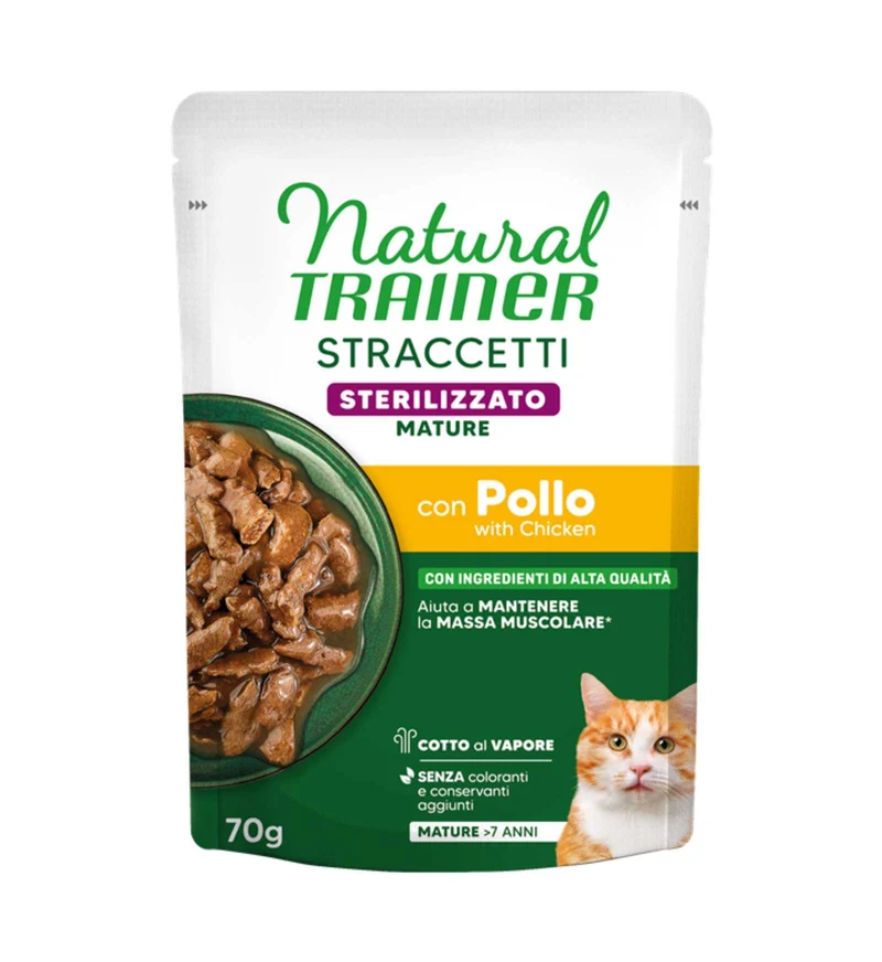 TRAINER GATTO NATURAL STERILIZZATO MATURE STRACCETTI POLLO DA 70 GR