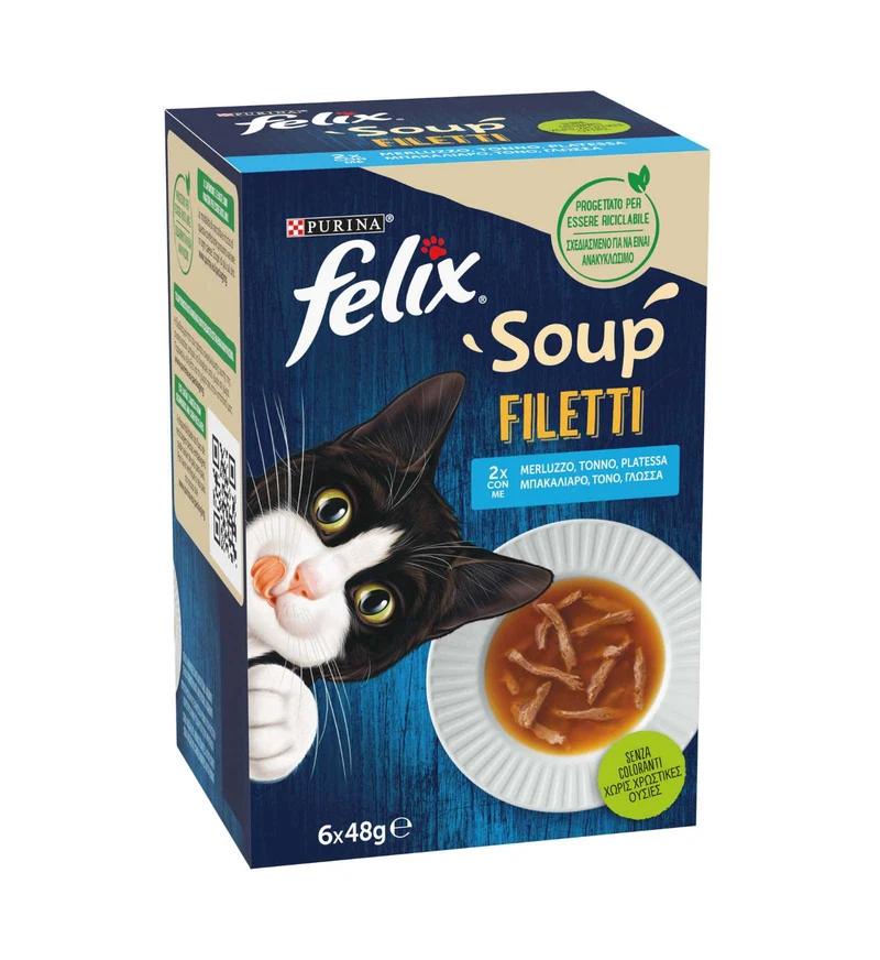 PURINA FELIX GATTO SOUP TIME FILETTI SELEZIONI DELIZIOSE CON PESCI 6 BUSTINE DA 48 GR