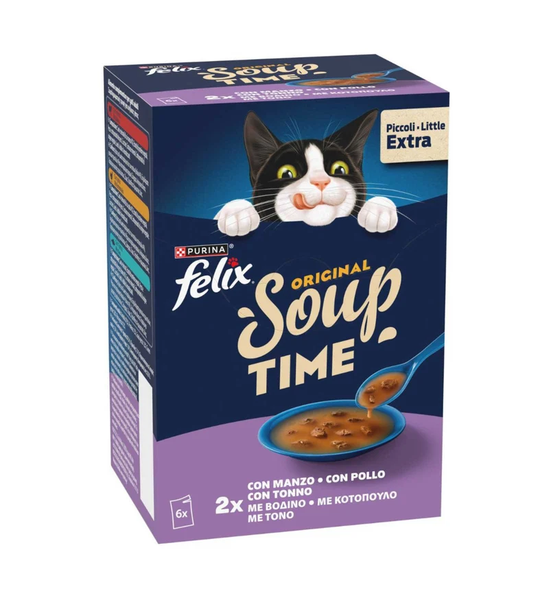 PURINA FELIX GATTO SOUP TIME SELEZIONI MISTE MANZO POLLO TONNO 6 BUSTINE DA 48 GR
