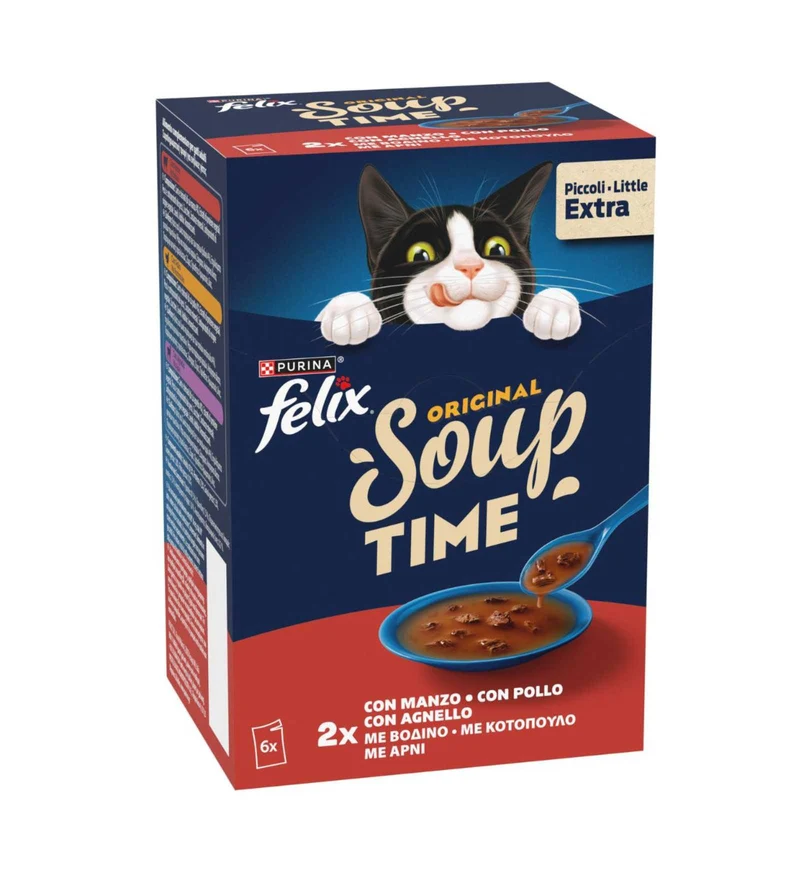PURINA FELIX GATTO SOUP TIME SELEZIONI DELIZIOSE MANZO POLLO ANGELLO 6 BUSTINE DA 48 GR